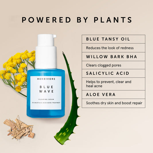 Herbivore Blue Wave 2% Salicylic Acid Medicated Acne Clearing Serum - Clear acne without damaging the skin barrier