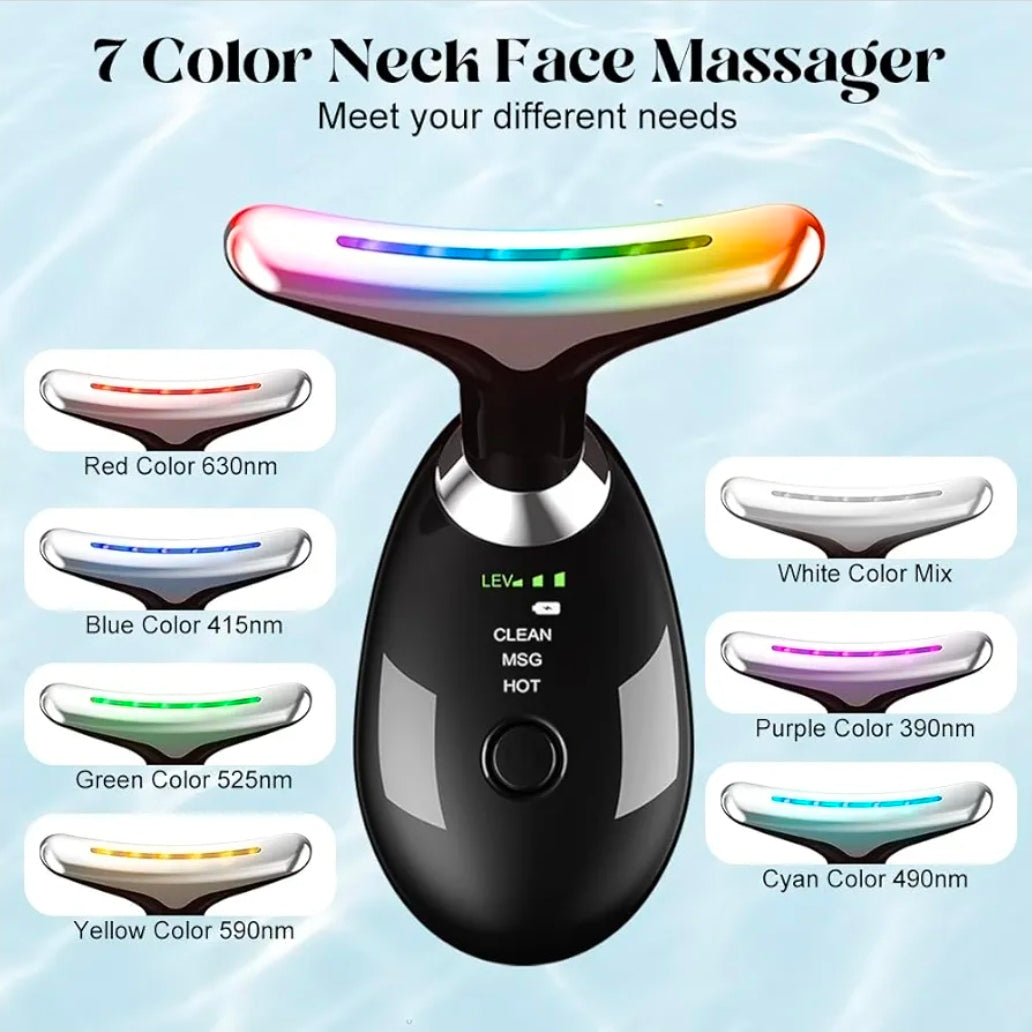 Neck & Face Massager Face Sculpting Tool 7 LED Color Modes Treatment and Vibration - Improves skin appearance, relaxation