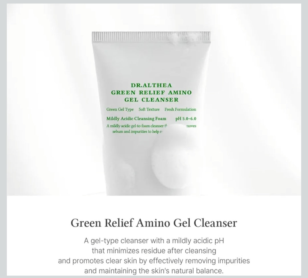 Dr. Althea Green Relief Amino Gel Cleanser - Lightweight & Hydrating Makeup Remover, Daily Face Wash with Hyaluronic Acid