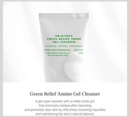 Dr. Althea Green Relief Amino Gel Cleanser - Lightweight & Hydrating Makeup Remover, Daily Face Wash with Hyaluronic Acid