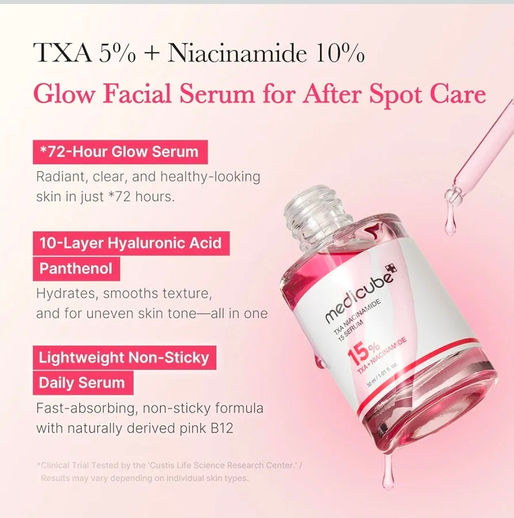 medicube TXA+Niacinamida 15% - Sérum para el cuidado posterior a las imperfecciones, el tono desigual de la piel, la textura y la hidratación, con ácido tranexámico de alta potencia al 5%
