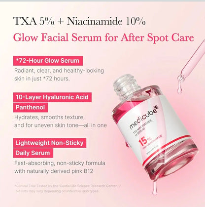 medicube TXA+Niacinamida 15% - Sérum para el cuidado posterior a las imperfecciones, el tono desigual de la piel, la textura y la hidratación, con ácido tranexámico de alta potencia al 5%