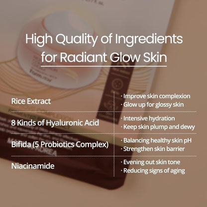 Mascarilla en crema perfecta Farmstay Rice &amp; Bifida Complexion con niacinamida y ácido hialurónico - Hidratante y antiedad - 1 mascarilla