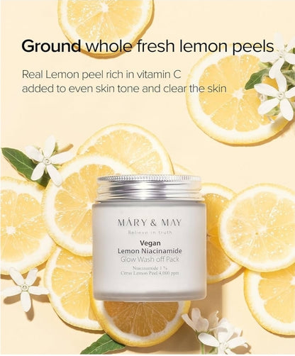 Mary & May Lemon Niacinamide Glow Wash Off Pack - Vitamin C Clarifying, Sebum Control, Deep Hydration - EWG Green Grade, Hypoallergenic