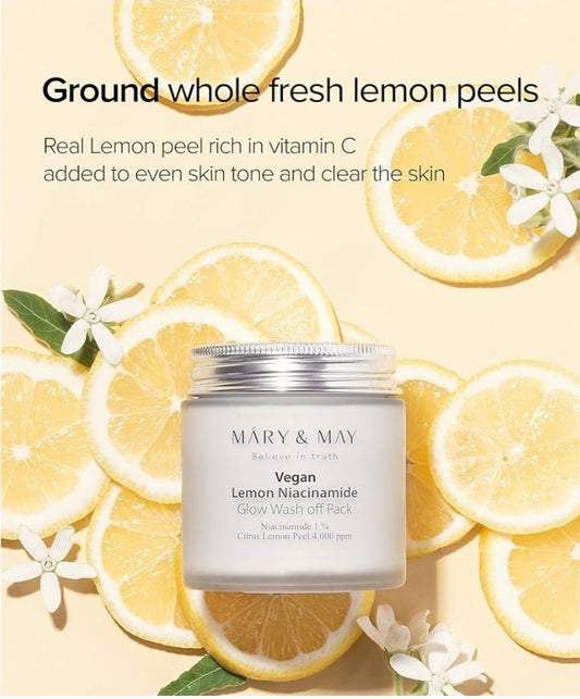 Mary & May Lemon Niacinamide Glow Wash Off Pack - Vitamin C Clarifying, Sebum Control, Deep Hydration - EWG Green Grade, Hypoallergenic