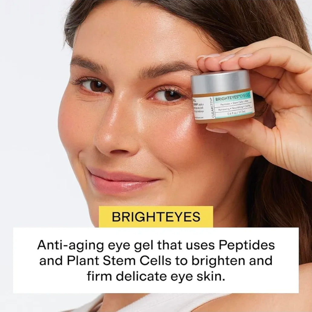 CLEARSTEM BRIGHTEYES Gel para ojos: crema nutritiva para ojos, gel refrescante, mezcla de células madre, péptidos, colágeno, aloe vera, sin gluten.