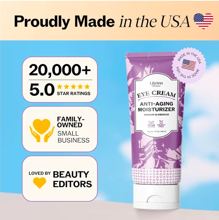 LilyAna Naturals Eye Cream Anti-Aging Moisturizer- Dark Circles and Puffiness, Wrinkles and Bags, Anti Aging, Improves Dryness, for Sensitive Skin