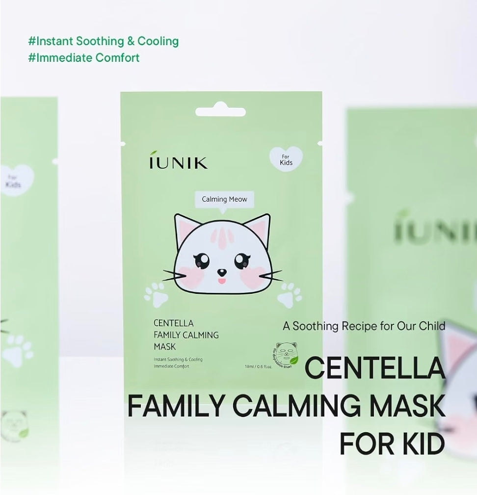 IUNIK Centella Kids Calming Sheet Mask - Gentle Soothing Care - 1 Mask
Centella Asiatica & Vitamin B5 Cat-Shaped Vegan Sheet Mask