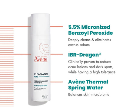 Avene Cleanance ACNE Medicated Clearing Treatment Cream - Treats and clear blackheads, whiteheads and acne blemishes for a healthy, balanced skin microbiome