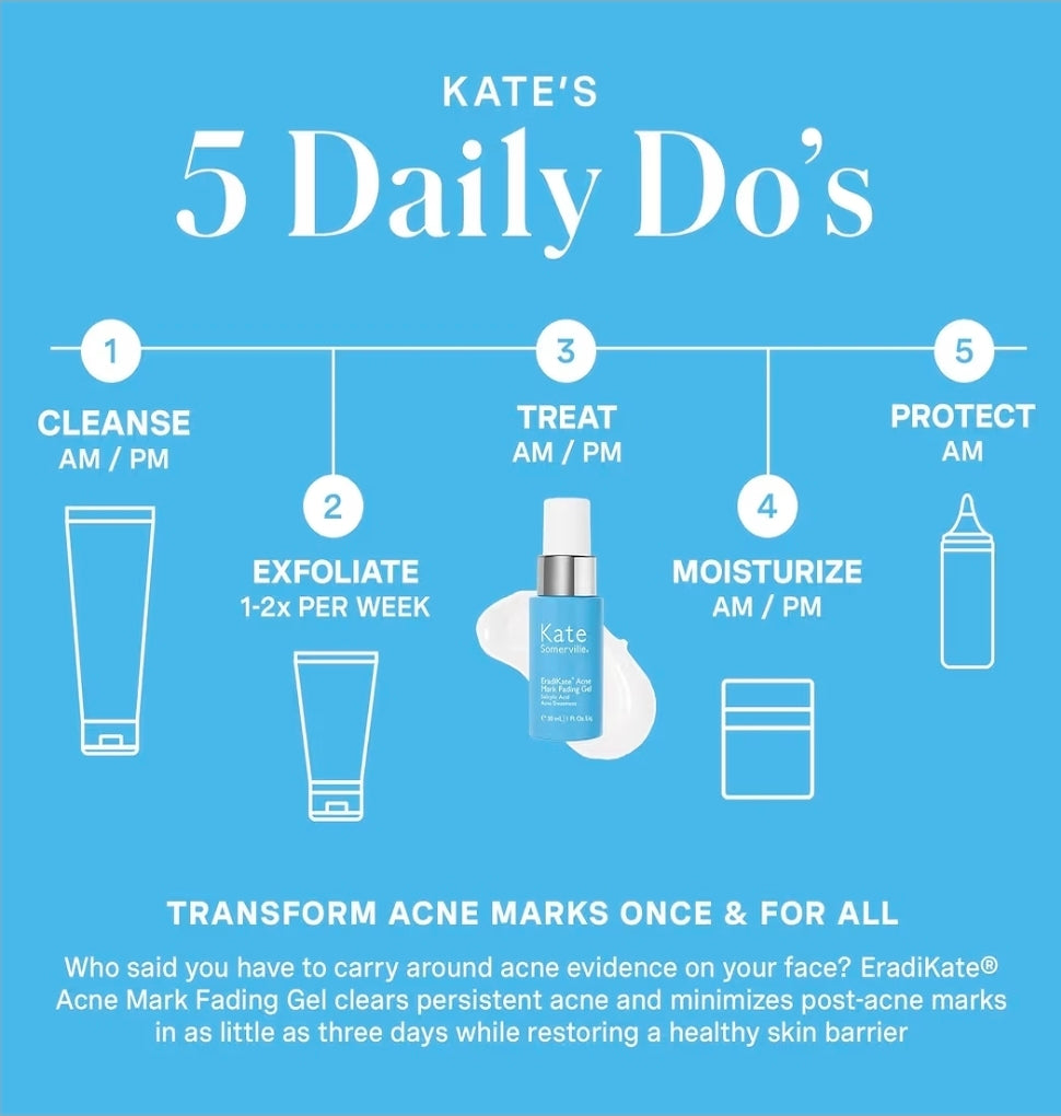 Kate Somerville EradiKate Acne Mark Fading Gel - Salicylic Acid, Niacinamide, Prebiotic Complex, Acne Treatment - Visibly Reduces Acne Scars, Clears Skin & Prevents Breakouts, Clarifies, Protects