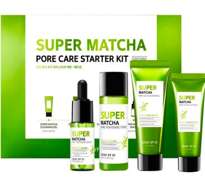 SOME BY MI Super Matcha Pore Care Starter Kit - Toner 1.01Oz, Serum 0.33Oz, Cleansing Gel 1.42Oz, Clay Mask 1.48Oz, Sebum, Anti-wrinkle and Trouble Care