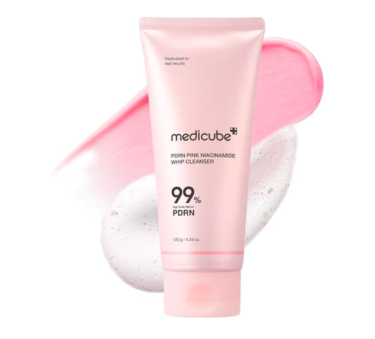 Limpiador facial en espuma con niacinamida rosa PDRN de medicube: espuma de limpieza profunda para el cuidado de los poros y el tono desigual de la piel con ADN de salmón PDRN, limpieza suave hidratante y nutritiva.