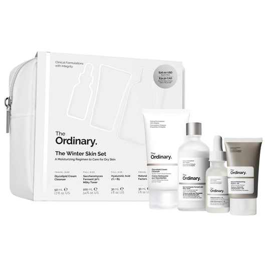 Set de cuidado de la piel The Ordinary para invierno/verano para hidratación: una colección de cuatro fórmulas hidratantes, en una bolsa complementaria, para proteger la piel seca frente a las inclemencias del tiempo y la piel sensible.