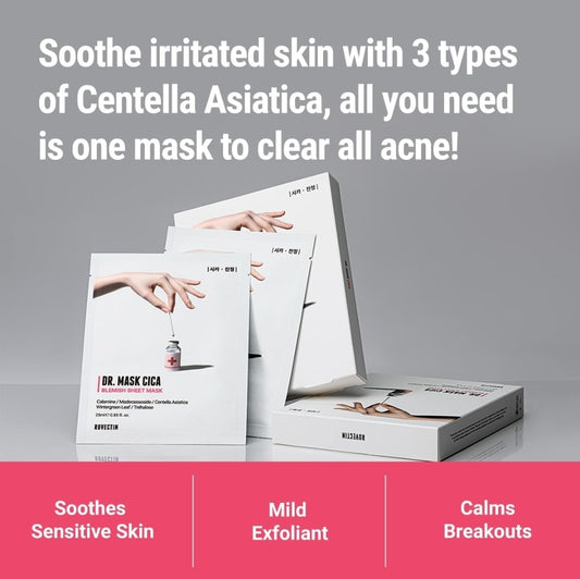ROVECTIN Dr. Mask CICA Blemish Sheet Mask - Soothing and Hydrating with Calamine and Madecassoside - 1 Mask