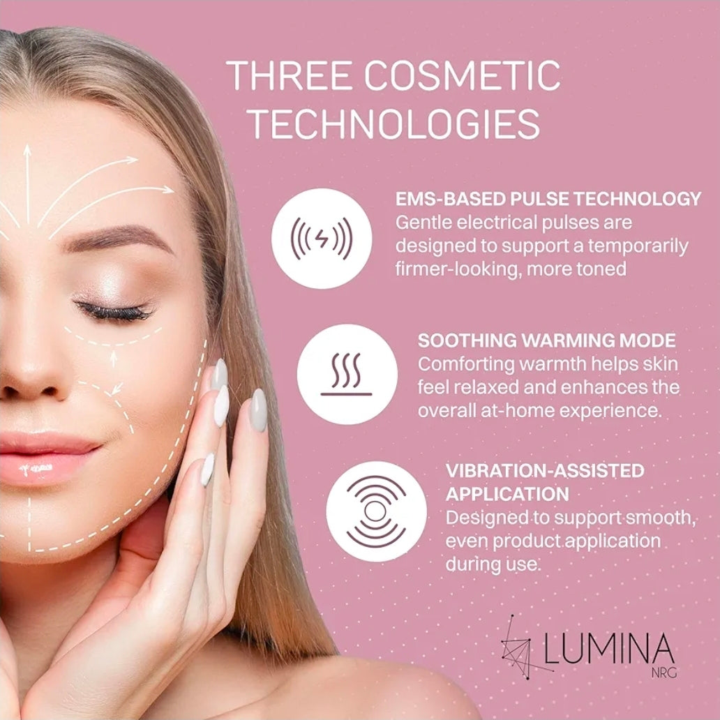 Lumina NRG Mini Glow PRO 5-in-1 LED Face Wand – Lifting, Tightening, Firming, Wrinkle & Facial Massager & Skincare Tool with Red & Blue Light, Gentle Warmth & Vibration