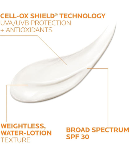 Loción protectora solar La Roche-Posay Anthelios Cooling Water para rostro y cuerpo FPS 30 - FPS de amplio espectro + antioxidantes, absorción rápida, sin aceite