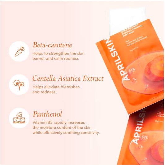 APRILSKIN Carrotene IPMP Calming & Hydrating Mask - Anti-inflammatory mask that uses a patented complex to soothe irritated, acne-prone or rosacea skin - 1 Mask