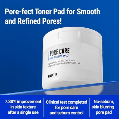 ROVECTIN Pore Care No-Sebum Pad for Sebum Clearing and Pore Clearing with Green Fruit Complex, Gentle Exfoliating Pads - 60 Pads