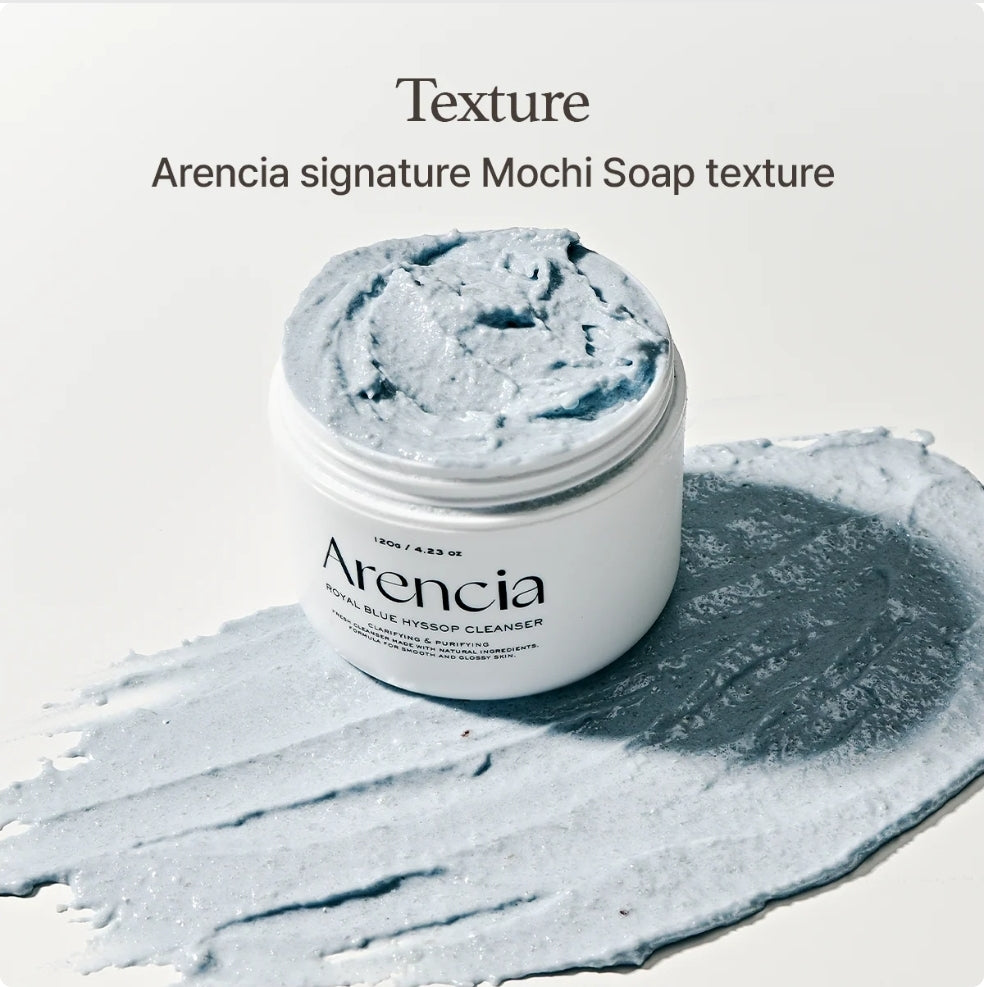 Arencia Fresh Blue Hyssop Rice Mochi Cleanser  - Brightening & Deep Cleansing, Exfoliator, Acne-Prone Skin & Blackheads