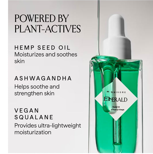 HERBIVORE Emerald Facial Oil - Calming & Soothing for Stressed Skin, Deeply Hydrating with Squalane & Ashwagandha, Safe for Blemish Prone Skin, Vegan 1.7oz