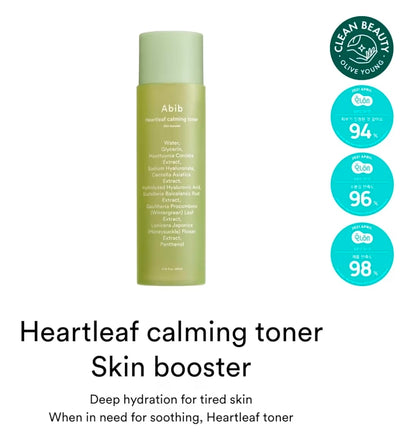 Abib Heartleaf Calming Toner - Skin Booster Toner for Senstive Skin, Irritated Skin, Instant Relief, Dark Spot Treatment, Hydration, Skin Toning
