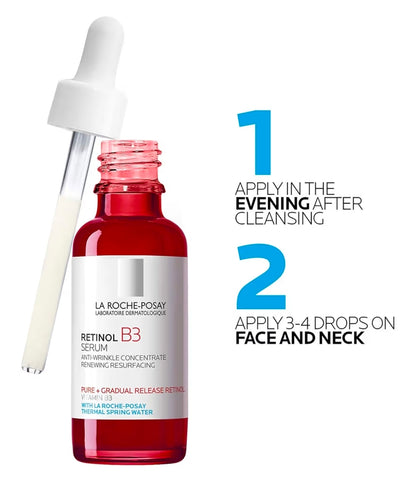 Suero facial con retinol puro y vitamina B3 de La Roche-Posay: suero facial antiedad para líneas de expresión, arrugas y daño solar prematuro, revitaliza e hidrata. Apto para pieles sensibles.