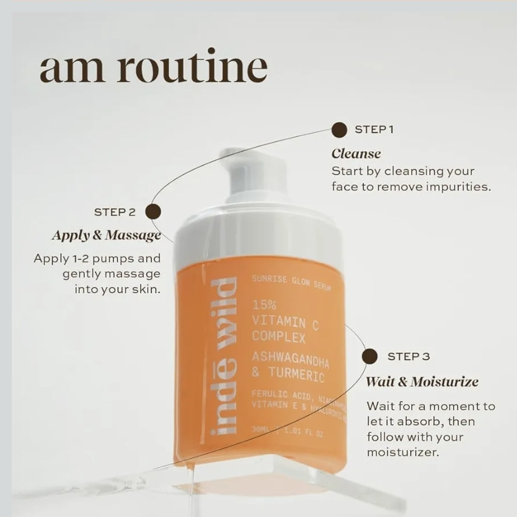 Inde Wild 15% Vitamin C Sunrise Glow Serum - Evens Skin Tone + Brightens Dull Skin, Fades Sun Spots + Sun Tan, Reduces Hyperpigmentation