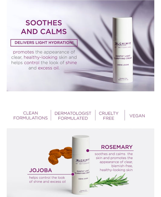 Crema clarificante ligera Alchimie Forever Kantic - Sin benceno, aclara la piel propensa a imperfecciones y acné, hidratante facial antienvejecimiento