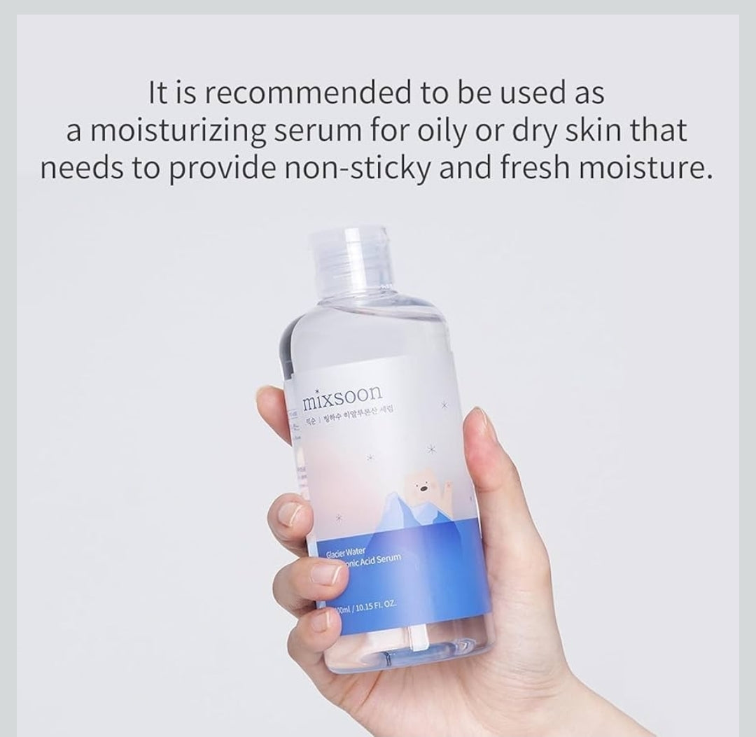 Mixsoon Glacier Water Hyaluronic Acid Serum - Non-greasy Hydration Booster, Firming Facial Serum For Radiant, Dewy Skin - Korean Serum for Glass Skin (10.14oz)