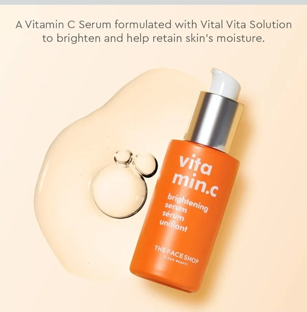 The Face Shop Vitamin C Skin Brightening Serum - Fade Dark Spots, Brighten Complexion, Improve Dull & Uneven Skin Tone - Vitamin C Face Serum, Hyaluronic Acid, Niacinamide Serum