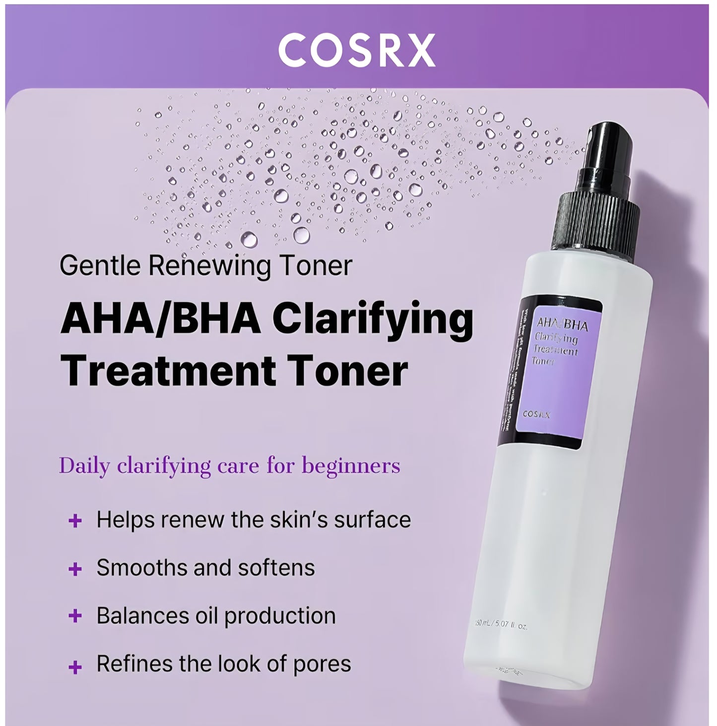 COSRX AHA/BHA Clarifying Treatment Toner - Facial Exfoliating Spray for Whiteheads, Pores, & Uneven Skin