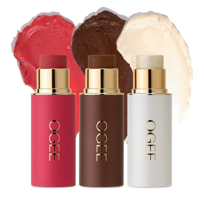 Ogee Crystal Contour Collection – Certified Organic Makeup Collection Stick Trio with Bronzer, Professional Blush & Highlighter Sticks, Cream Contour Makeup Set for Face