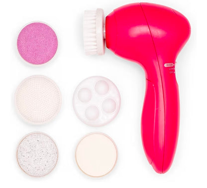 Zoe Ayla 6 in 1 Electric Facial Cleansing & Massage Set - Exfoliating Brush Head, Flat Pumice Head, Silicone Heat, Massager Head, Sponge Head, Rounded Pumice Head - 6 Pc