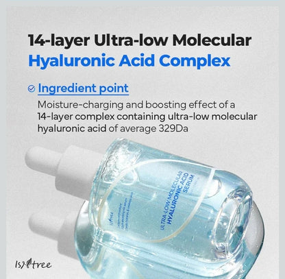 ISNTREE Ultra-Low Molecular Hyaluronic Acid Serum - Vegan, 14 Complex Hyaluronic Acid, Deep Hydration,  Lightweight & Fast-Absorbing