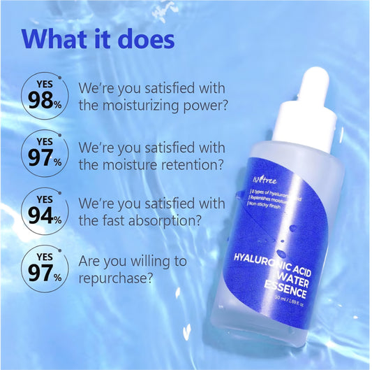 ISNTREE Hyaluronic Acid Water Essence - Replenishes moisture Non-sticky ﬁnish - Vegan, 14 Complex Hyaluronic Acid, Deep Hydration,  Lightweight & Fast-Absorbing