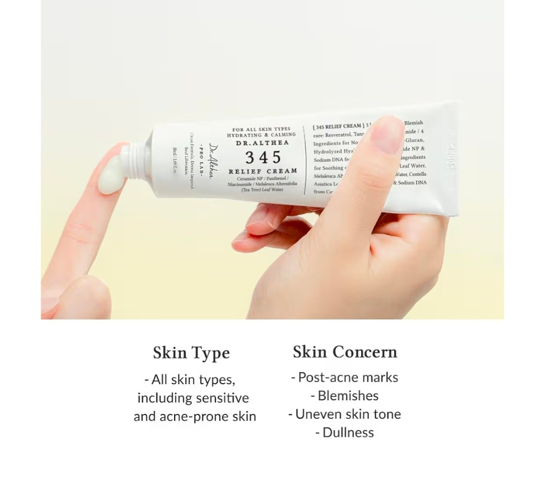 Dr. Althea 345 Relief Cream - Moisturizer for Soothing Recovery and Blemish Care with PDRN & Niacinamide