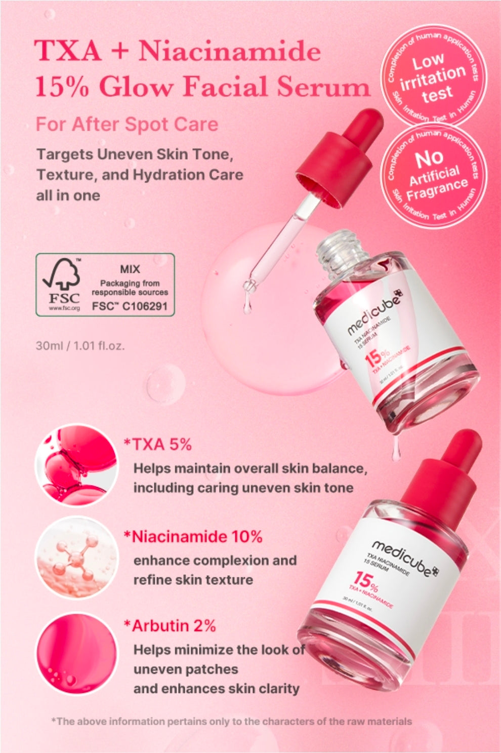 medicube TXA+Niacinamida 15% - Sérum para el cuidado posterior a las imperfecciones, el tono desigual de la piel, la textura y la hidratación, con ácido tranexámico de alta potencia al 5%