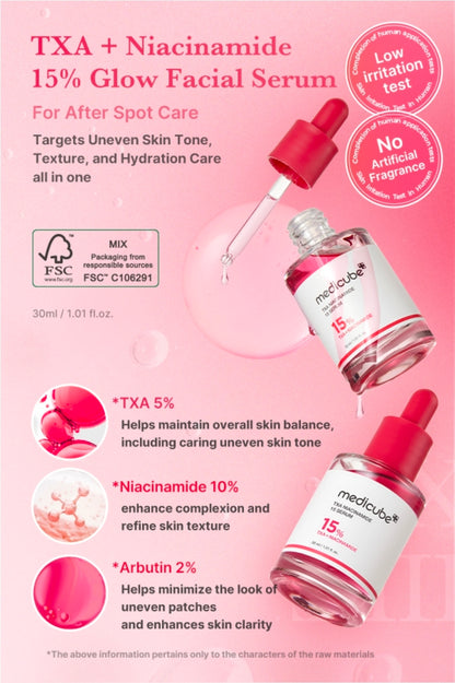 medicube TXA+Niacinamida 15% - Sérum para el cuidado posterior a las imperfecciones, el tono desigual de la piel, la textura y la hidratación, con ácido tranexámico de alta potencia al 5%