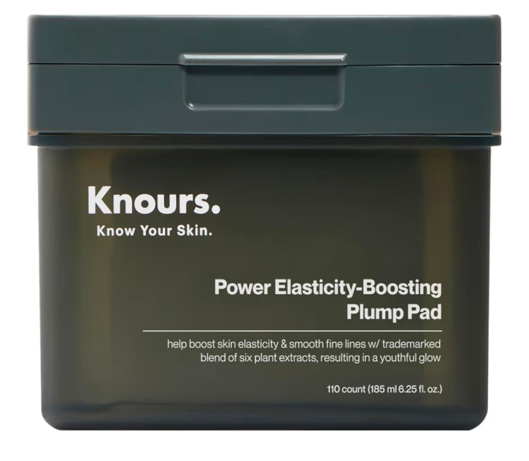 Almohadillas rellenadoras Knours Power Elasticity Boosting - Extracto de 6 plantas, suaviza líneas de expresión, reafirmante, elasticidad, refuerzo de colágeno, almohadilla tónica premium 2 en 1 + mascarilla facial, albahaca sagrada, 110 almohadillas