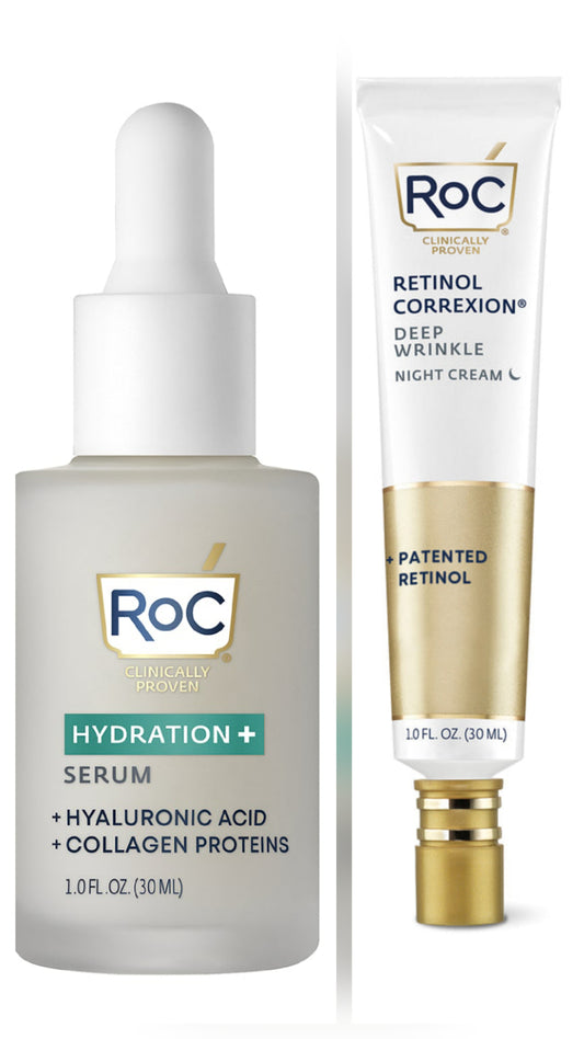 RoC Hydration+ Serum & RETINOL CORREXION Deep Wrinkle Night Cream - Antiaging Set