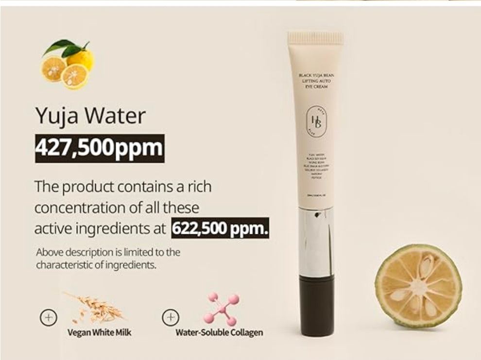 HEVEBLUE Black Yuja Bean Lifting Auto Eye Cream - Sensitive Skin, Vegan, Hypoallergenic, Wrinkle Care Device, Vibration Face Massage, Anti Aging, Collagen, Vibrating