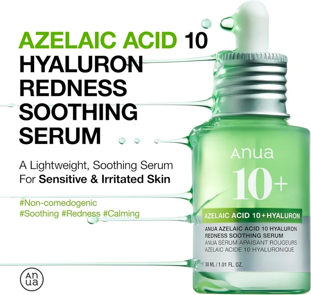 Anua Azelaic Acid 10 Hyaluron Redness Soothing Serum, Facial Serum for Troubled & Sensitive Skin, Breakouts, Hyaluronic Acid, Niacinamide, Spot Care, Natural Color