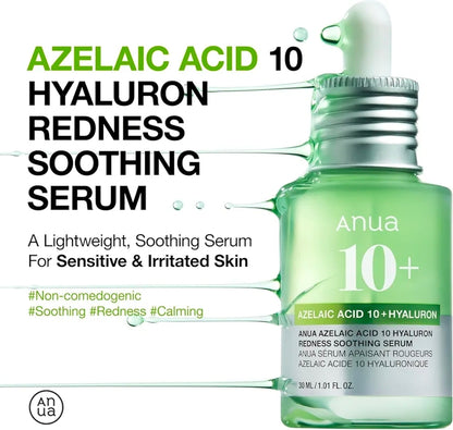 Anua Azelaic Acid 10 Hyaluron Redness Soothing Serum, Facial Serum for Troubled & Sensitive Skin, Breakouts, Hyaluronic Acid, Niacinamide, Spot Care, Natural Color