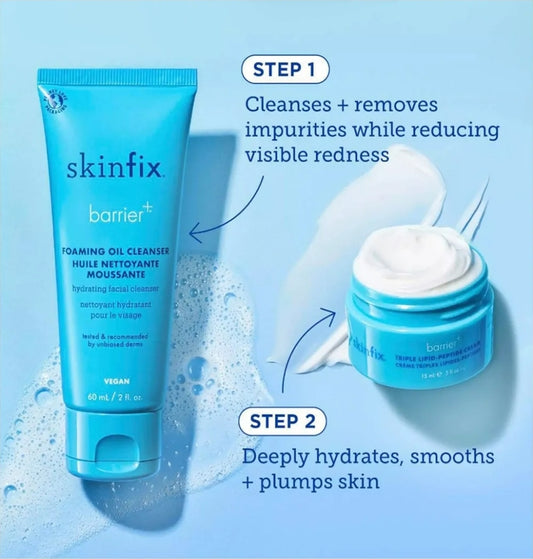Skinfix Barrier Buddies: Cleanser + Triple Lipid-Peptide Cream Hydration Travel Set - Targets fine lines and wrinkles, dryness, and redness