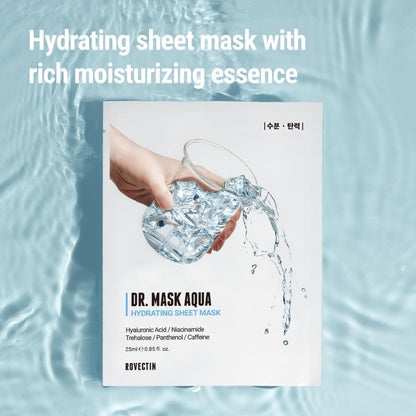 ROVECTIN Dr. Mask AQUA Hydrating Sheet Mask - 7 Layers of Hyaluronic Acid Facial Mask with Niacinamide (Vit B3) and Panthenol (Vit B5) - Anti-aging barrier repair complex - 1 Mask