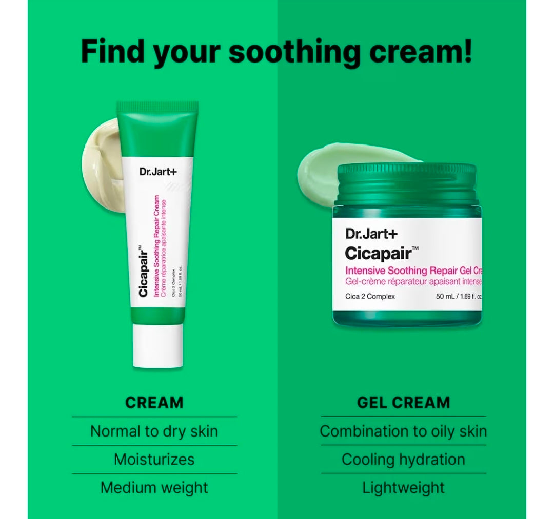 Dr Jart Cicapair The Soothing Cica Trio - Intensive Soothing Repair Cream - 50ml + 2 Travel size 7 ml, Soothes irritated, sensitive and sensitized skin