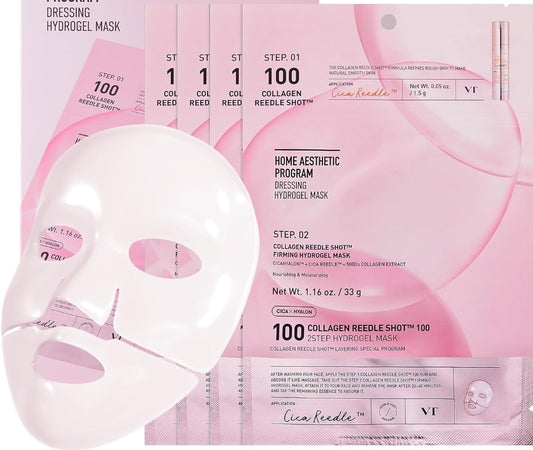 VT Cosmetics Collagen Reedle Shot 100 2-Step Hydrogel Mask - Intensive Firming, Exosome Collagen, Fine Lines, Overnight Melting - 1 Mask