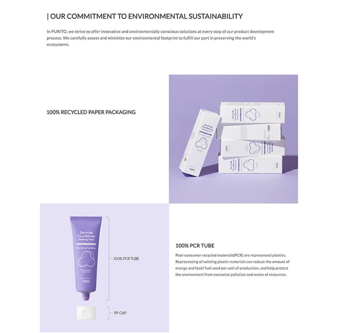 Purito Dermide Cica Barrier
Sleeping Pack - Retains Moisture, Strengthens the Skin Barrier, Soothes Irritation