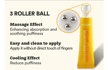 Farmstay Vitamin & Collagen Rolling Eye Serum – Hydrating & Firming Korean Eye Care, Reduces Puffiness, Dark Circles & Fine Lines, Firming, Hydrating, Moisturizing, Rejuvenating Collagen, Vitamin C