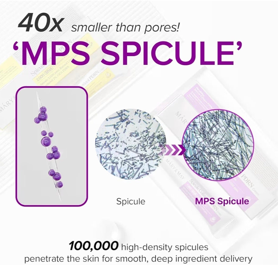 Mary & May Spicule Collagen PDRN Cream - Korean Face Moisturizer with Marine Spicules & French Collagen - Plumping Barrier Elasticity Treatment, Ceramide Panthenol for Sensitive Skin
